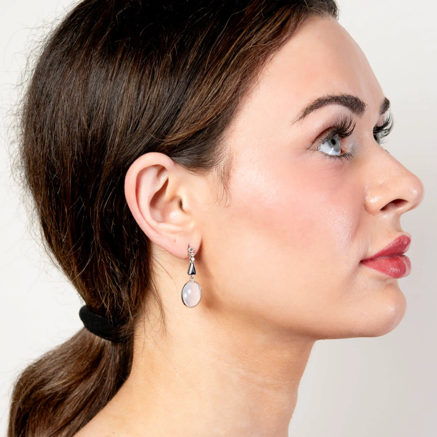 Art Deco Platinum Moonstone Sapphire Diamond Earring - Image 4