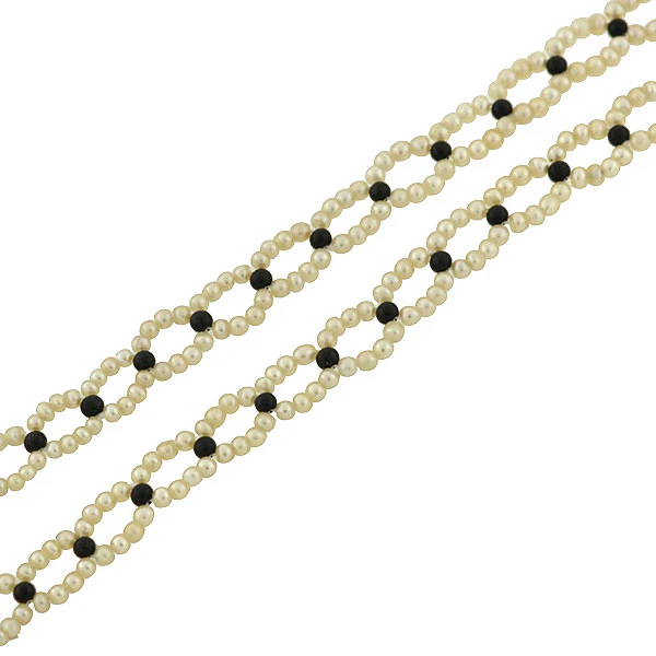 Art Deco Platinum, Natural Pearl & Enamel Bead Necklace w/ Tassel - Image 4