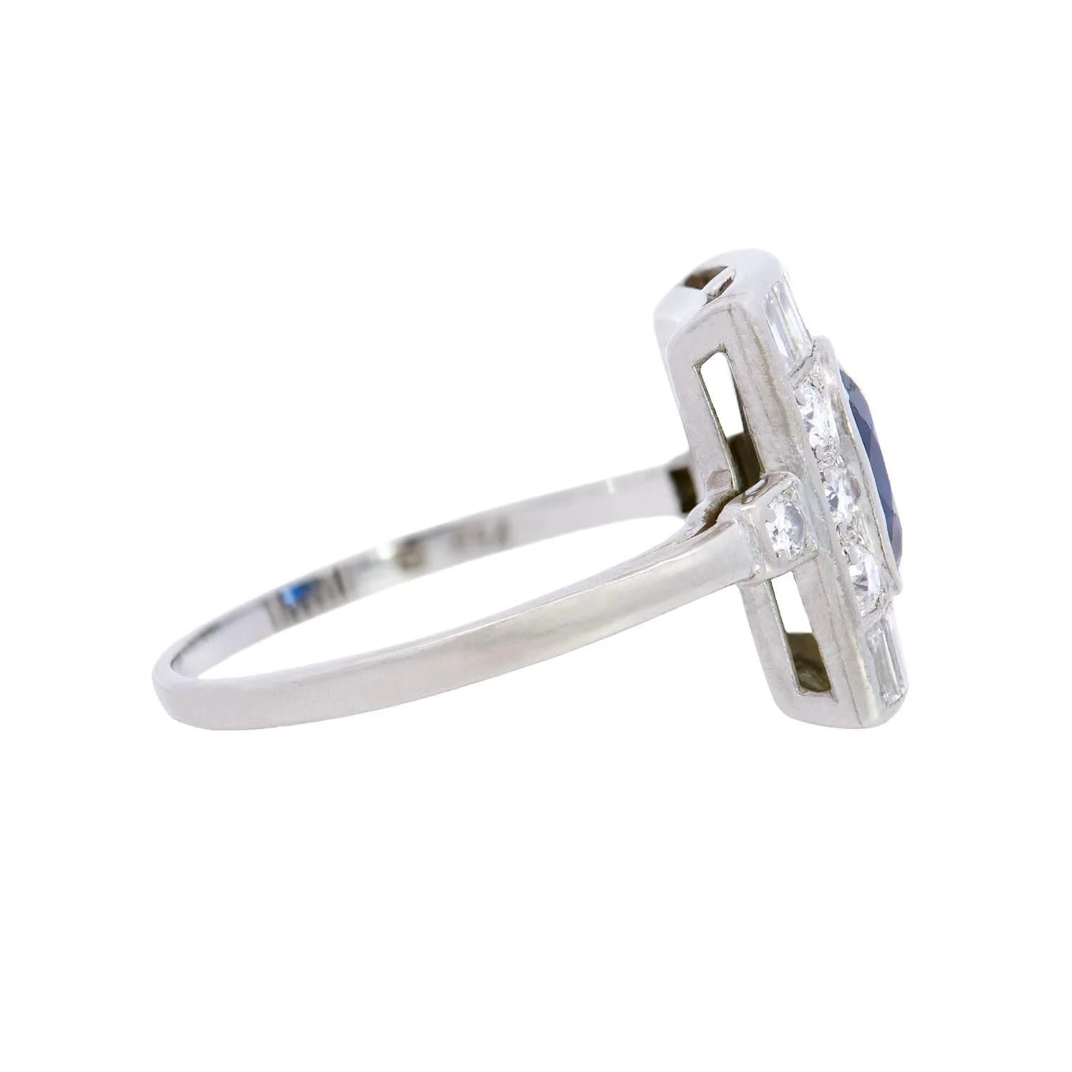 Art Deco Platinum Sapphire and Diamond Engagement Ring - Image 3