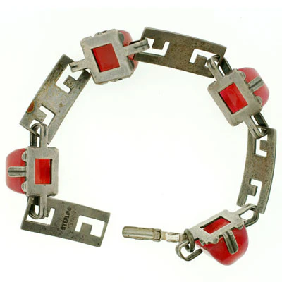 Art Deco Sterling Carnelian & Enamel Bracelet - Image 10