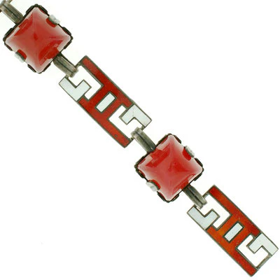 Art Deco Sterling Carnelian & Enamel Bracelet - Image 3