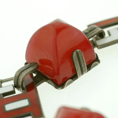 Art Deco Sterling Carnelian & Enamel Bracelet - Image 6