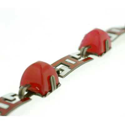 Art Deco Sterling Carnelian & Enamel Bracelet - Image 7