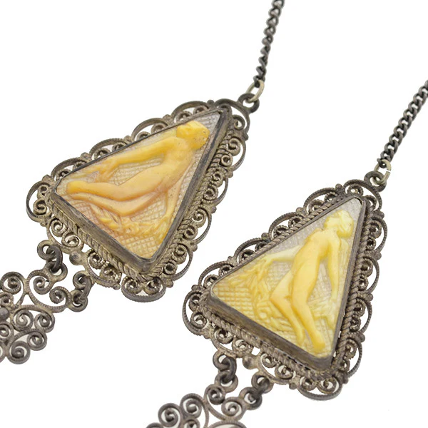 Art Deco Sterling Carved Mother of Pearl Necklace - Image 4