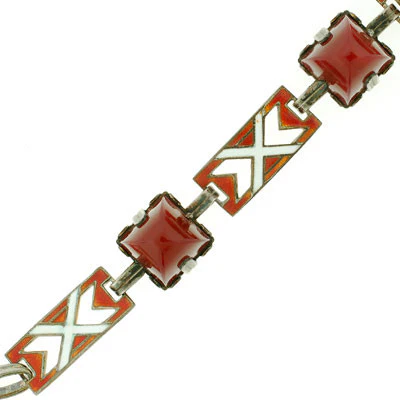 Art Deco Sterling Enamel & Carnelian Bracelet - Image 3