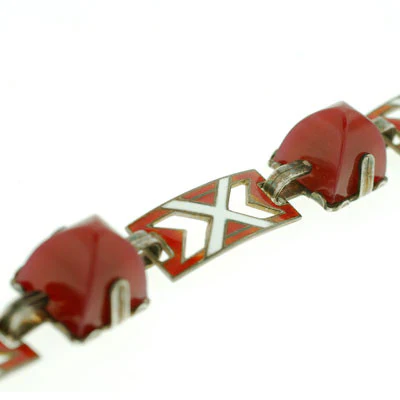 Art Deco Sterling Enamel & Carnelian Bracelet - Image 4