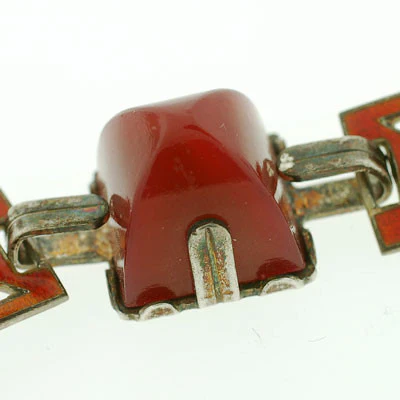 Art Deco Sterling Enamel & Carnelian Bracelet - Image 7