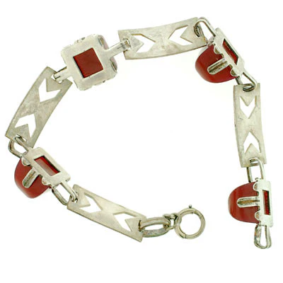 Art Deco Sterling Enamel & Carnelian Bracelet - Image 8