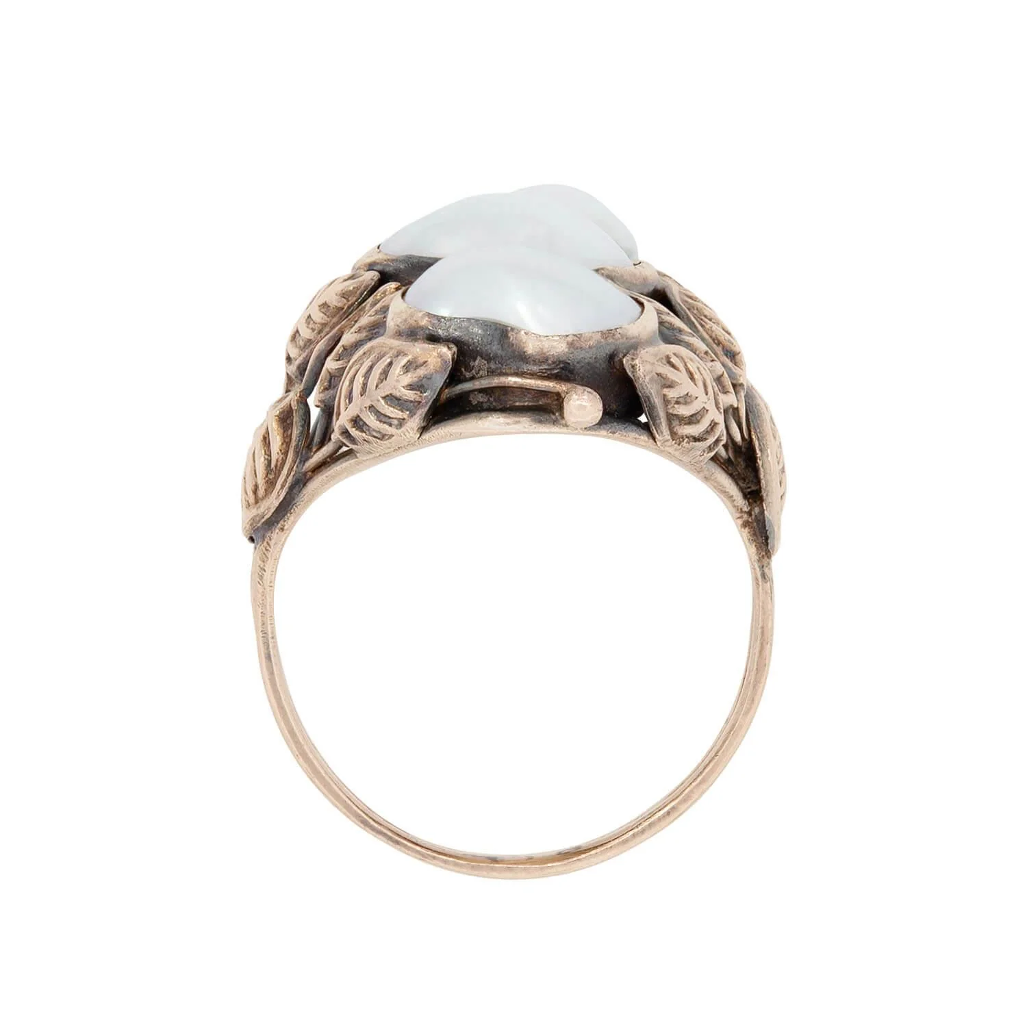 Arts and Crafts 10k Mississippi River Pearl Leaf Etching Cocktail Ring - Image 3