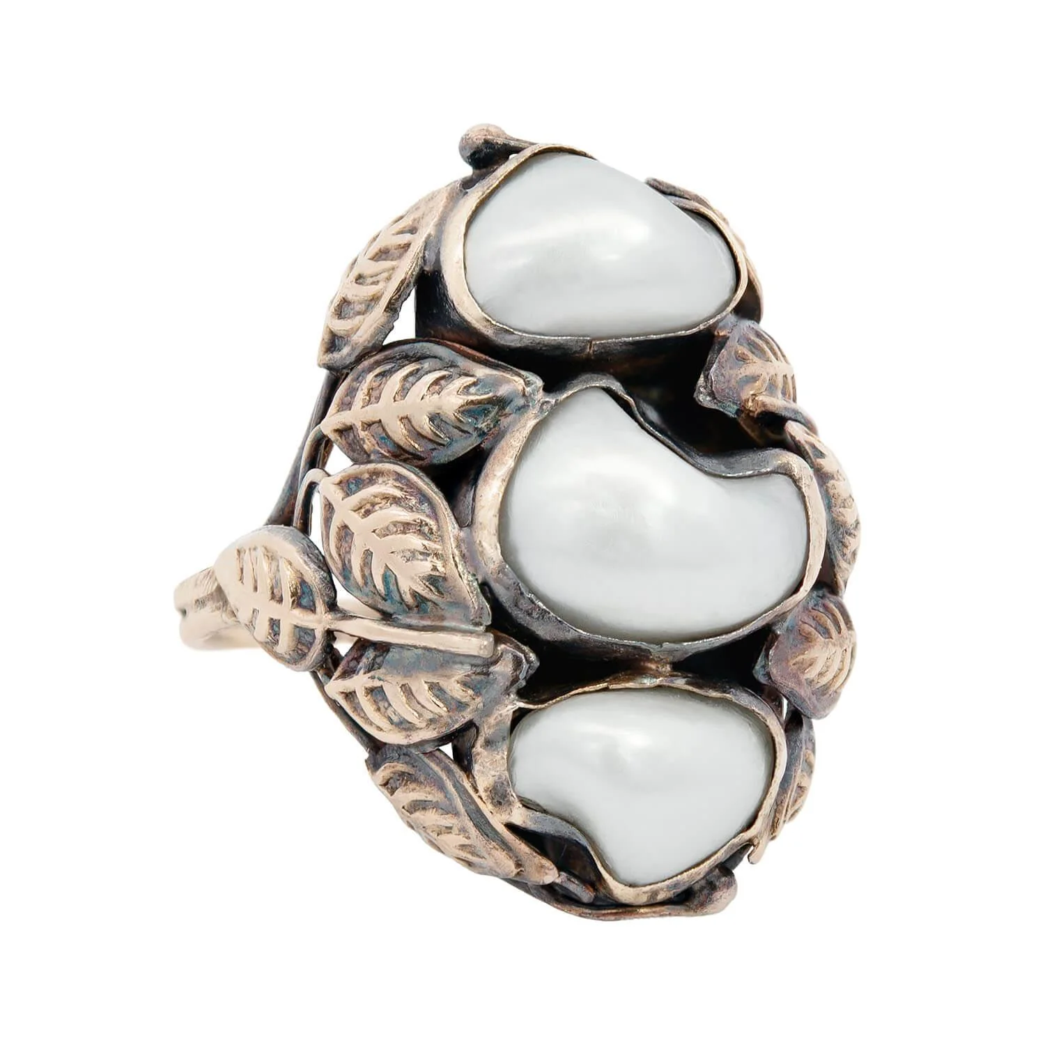 Arts and Crafts 10k Mississippi River Pearl Leaf Etching Cocktail Ring - Image 4