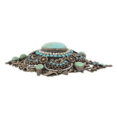 Arts & Crafts Era Hungarian Silver Gilt Turquoise & Pearl Pin/Pendant - Image 4