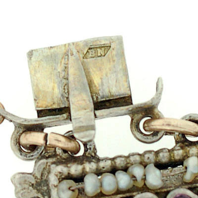 Arts & Crafts Hungarian Sterling Pink Sapphire & Pearl Bracelet - Image 10