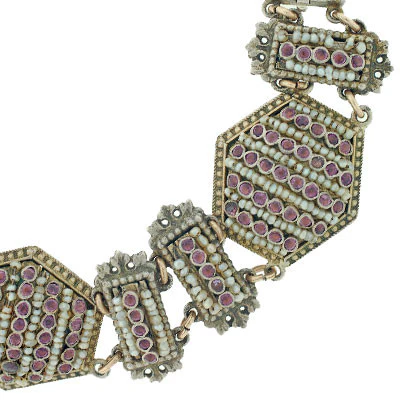 Arts & Crafts Hungarian Sterling Pink Sapphire & Pearl Bracelet - Image 3