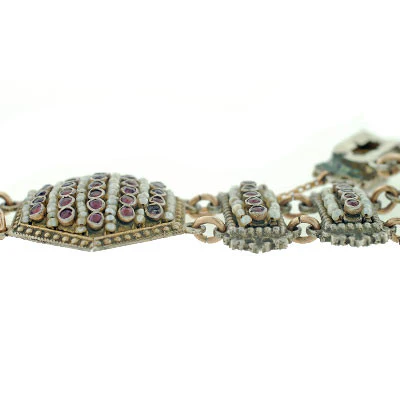 Arts & Crafts Hungarian Sterling Pink Sapphire & Pearl Bracelet - Image 4