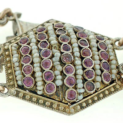 Arts & Crafts Hungarian Sterling Pink Sapphire & Pearl Bracelet - Image 6