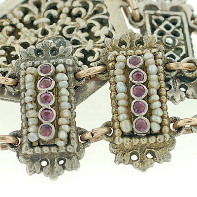 Arts & Crafts Hungarian Sterling Pink Sapphire & Pearl Bracelet - Image 7