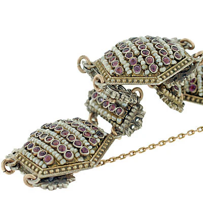 Arts & Crafts Hungarian Sterling Pink Sapphire & Pearl Bracelet - Image 8