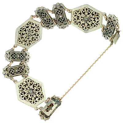 Arts & Crafts Hungarian Sterling Pink Sapphire & Pearl Bracelet - Image 9