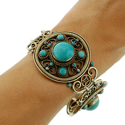 Arts & Crafts Sterling & Persian Turquoise Bracelet - Image 11