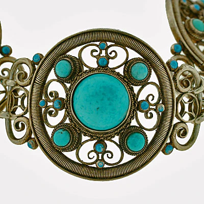 Arts & Crafts Sterling & Persian Turquoise Bracelet - Image 3