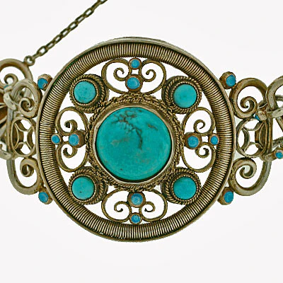 Arts & Crafts Sterling & Persian Turquoise Bracelet - Image 4