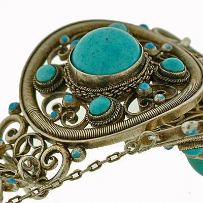 Arts & Crafts Sterling & Persian Turquoise Bracelet - Image 7