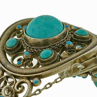 Arts & Crafts Sterling & Persian Turquoise Bracelet - Image 8