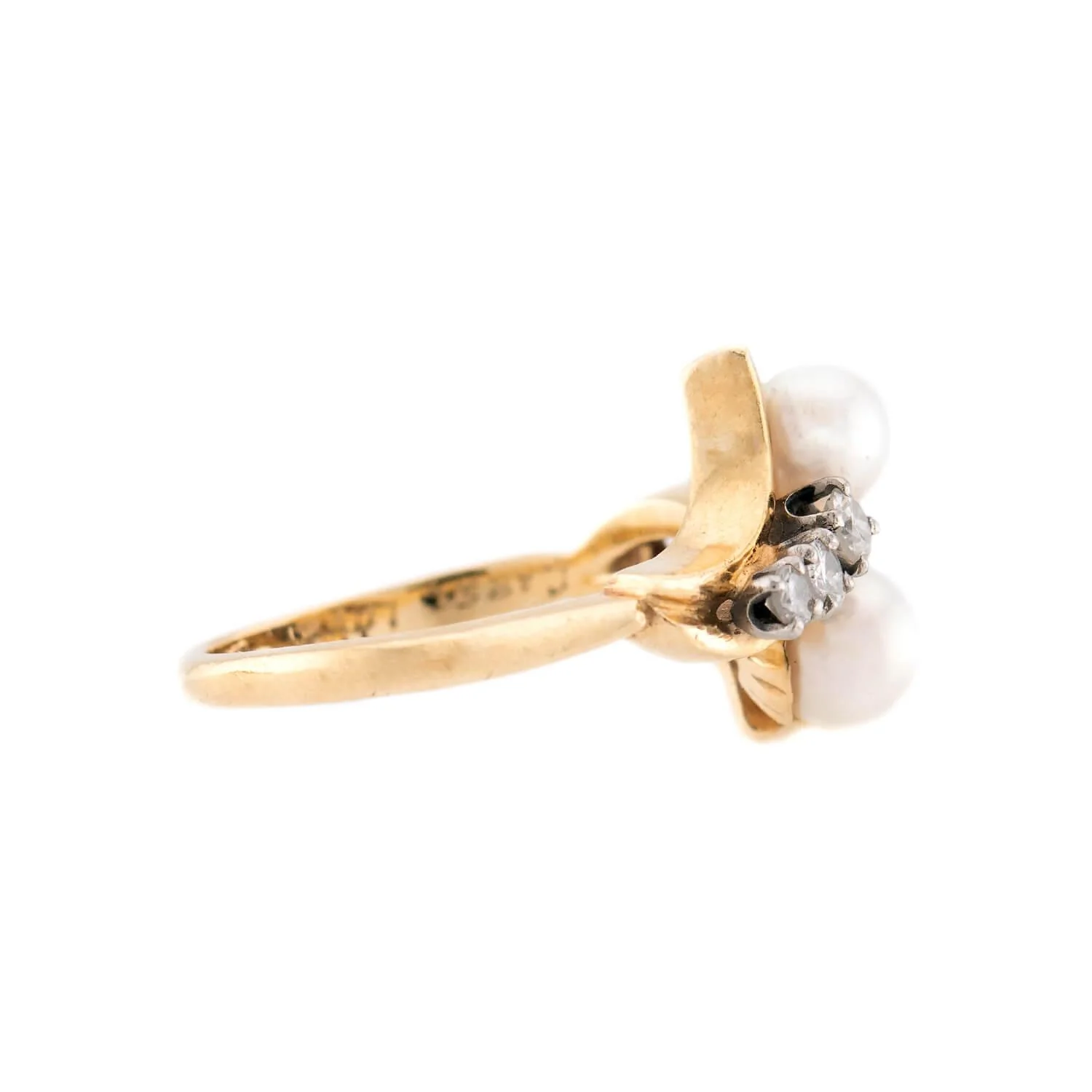 BROGAN Vintage 14k Pearl and Diamond Moi et Toi Ring - Image 3
