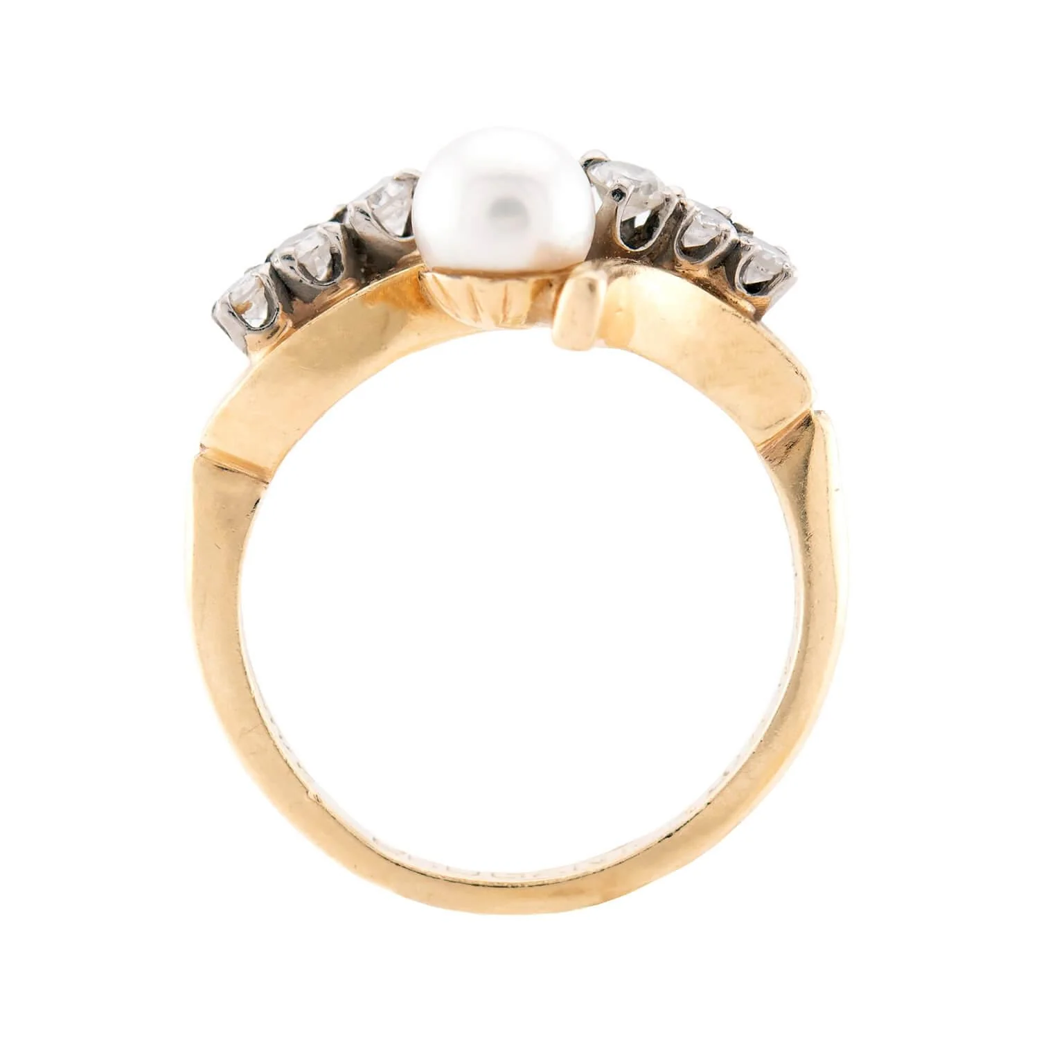 BROGAN Vintage 14k Pearl and Diamond Moi et Toi Ring - Image 4