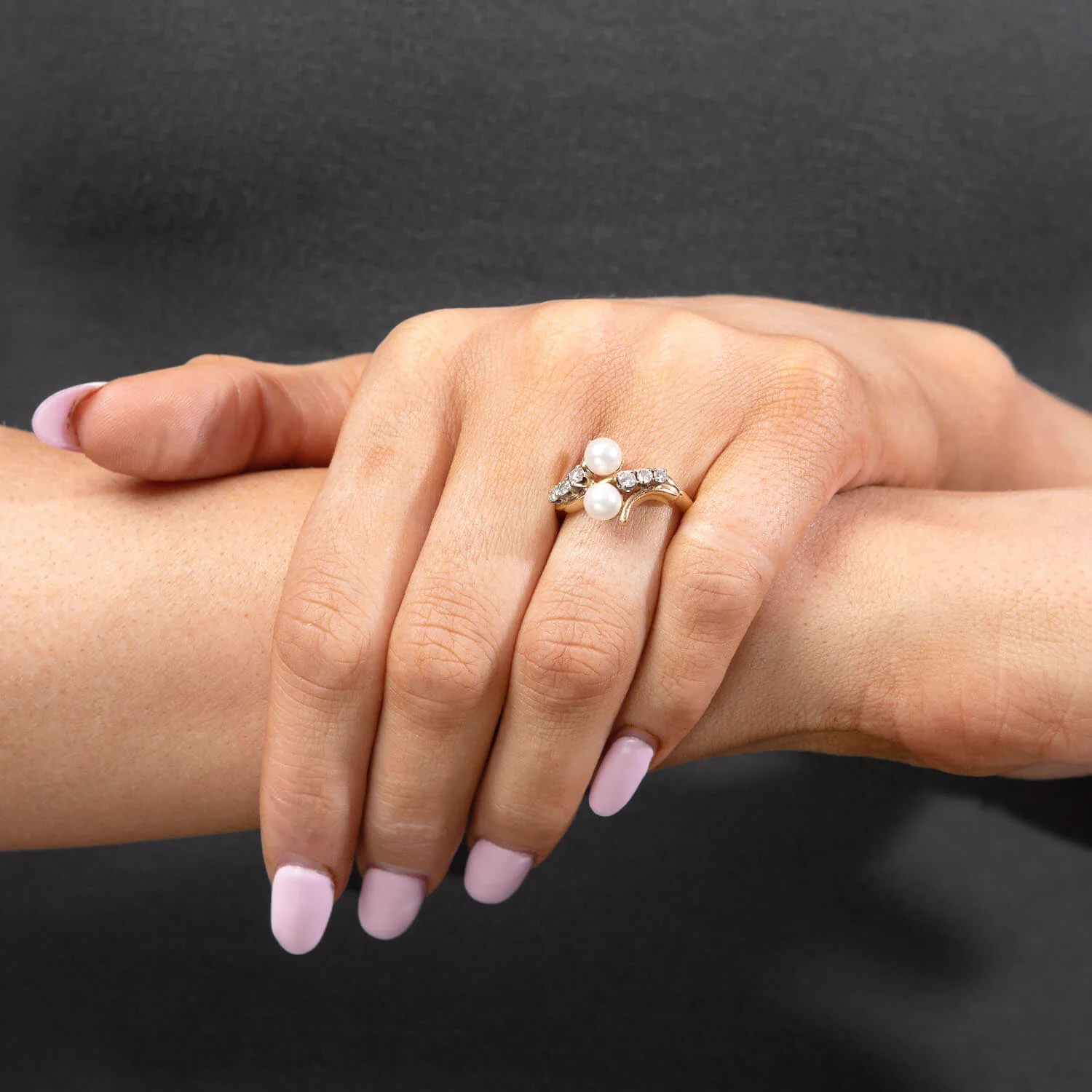 BROGAN Vintage 14k Pearl and Diamond Moi et Toi Ring - Image 9