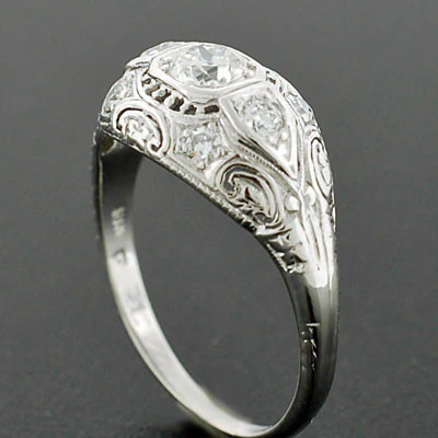 Art Deco 18kt Diamond Engagement Ring .50ct - Image 6