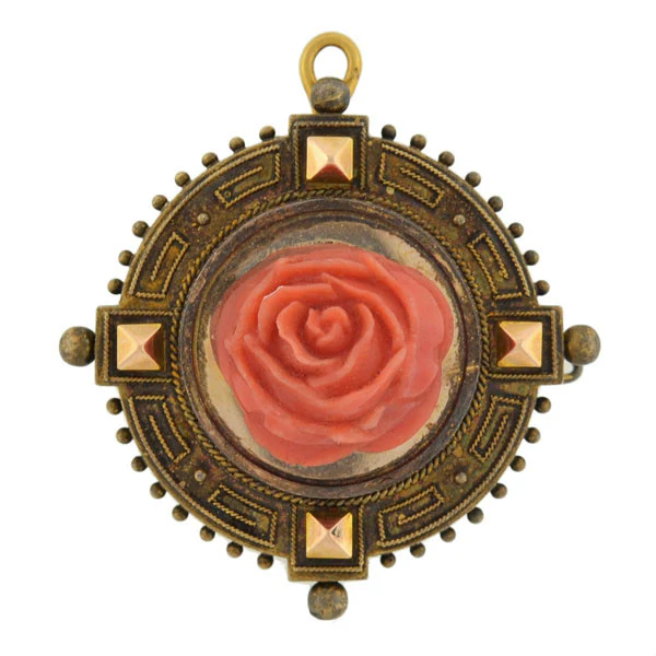 Victorian 18kt Carved Coral Rose Earring & Pin/Pendant Set - Image 3