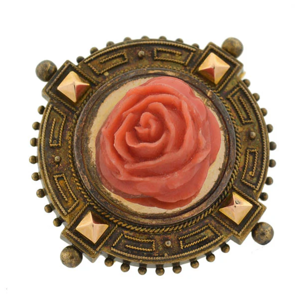 Victorian 18kt Carved Coral Rose Earring & Pin/Pendant Set - Image 5