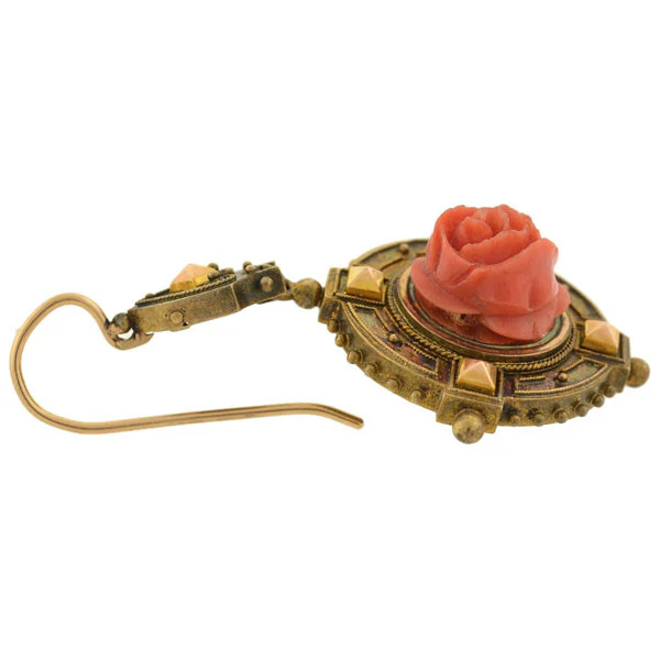 Victorian 18kt Carved Coral Rose Earring & Pin/Pendant Set - Image 7