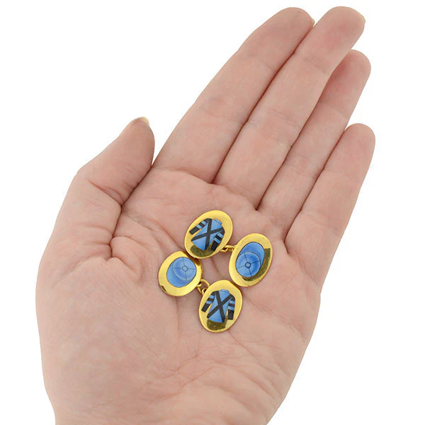 Art Deco 18kt Gold & Enamel Jockey Uniform Cufflinks - Image 7