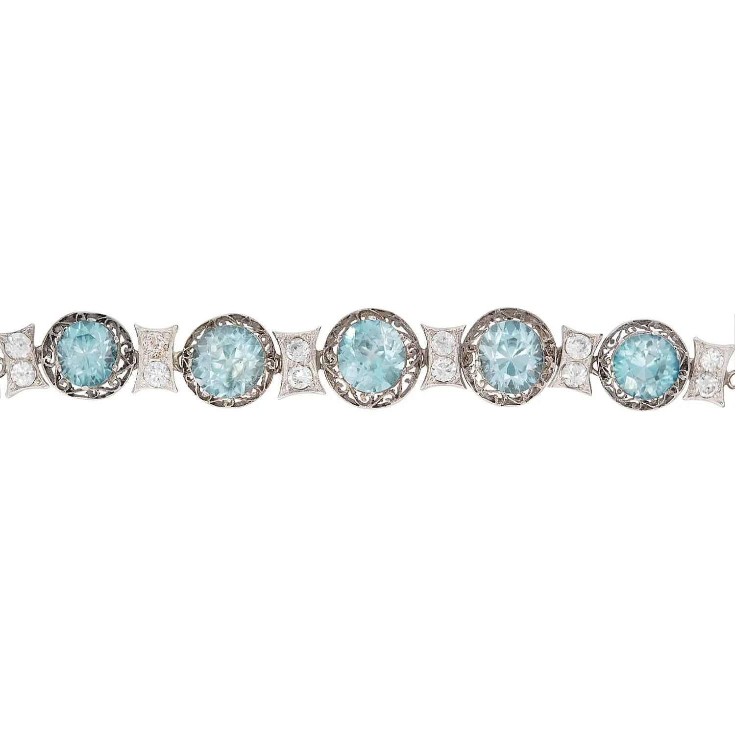 Edwardian 14k/Silver Diamond and Zircon Bracelet - Image 3