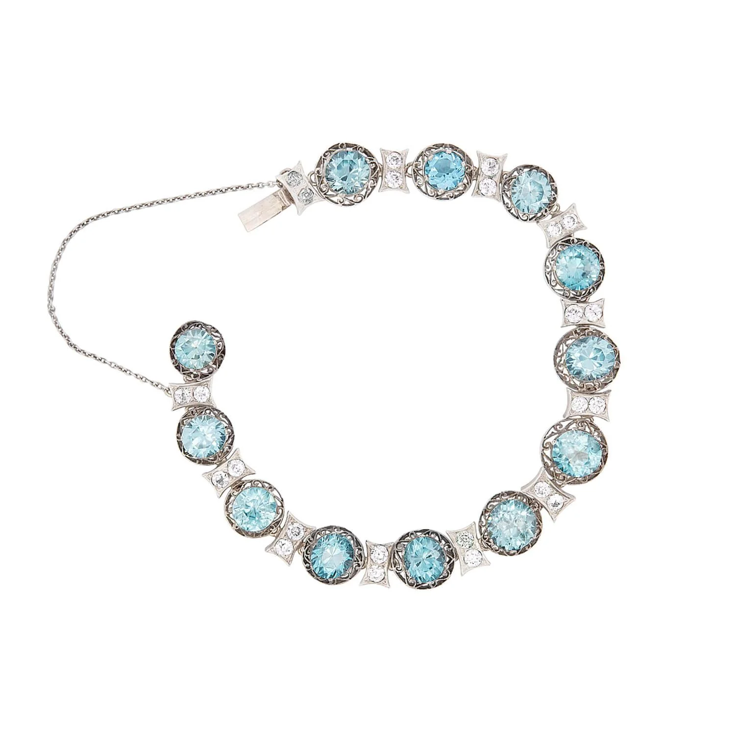 Edwardian 14k/Silver Diamond and Zircon Bracelet - Image 5