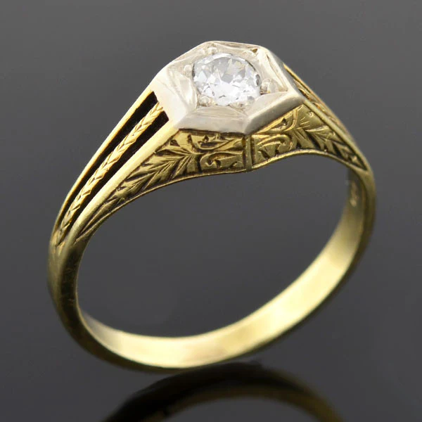 Edwardian 15kt Mixed Metals Diamond Engagement Ring 0.35ct - Image 6