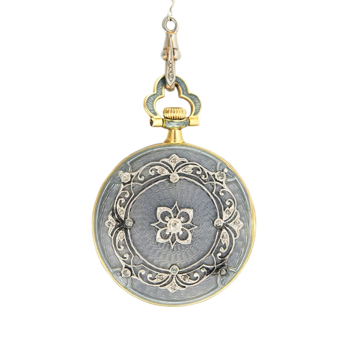 Edwardian 18k/Platinum Blue Enameled Pocket Watch and Lorgnette Chain - Image 3