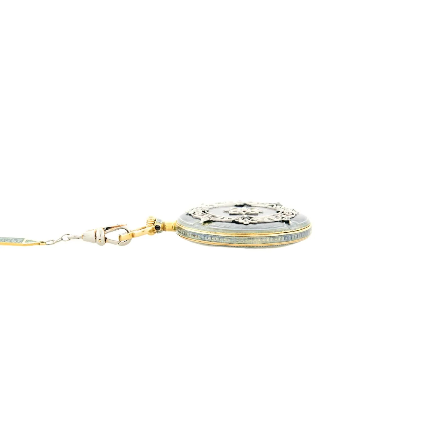 Edwardian 18k/Platinum Blue Enameled Pocket Watch and Lorgnette Chain - Image 4