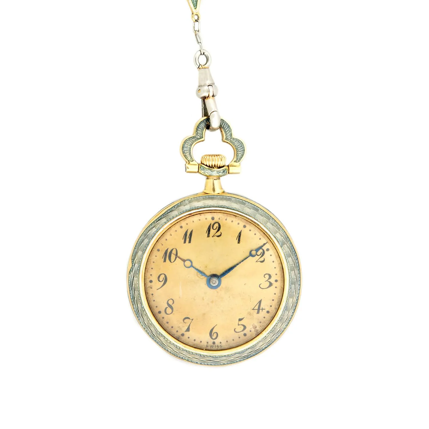 Edwardian 18k/Platinum Blue Enameled Pocket Watch and Lorgnette Chain - Image 5