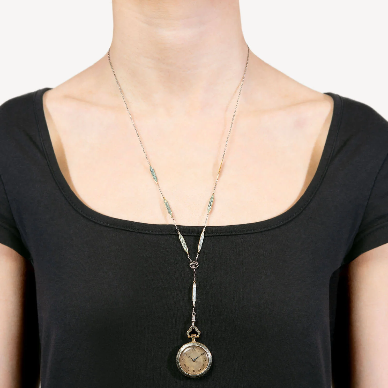 Edwardian 18k/Platinum Blue Enameled Pocket Watch and Lorgnette Chain - Image 8