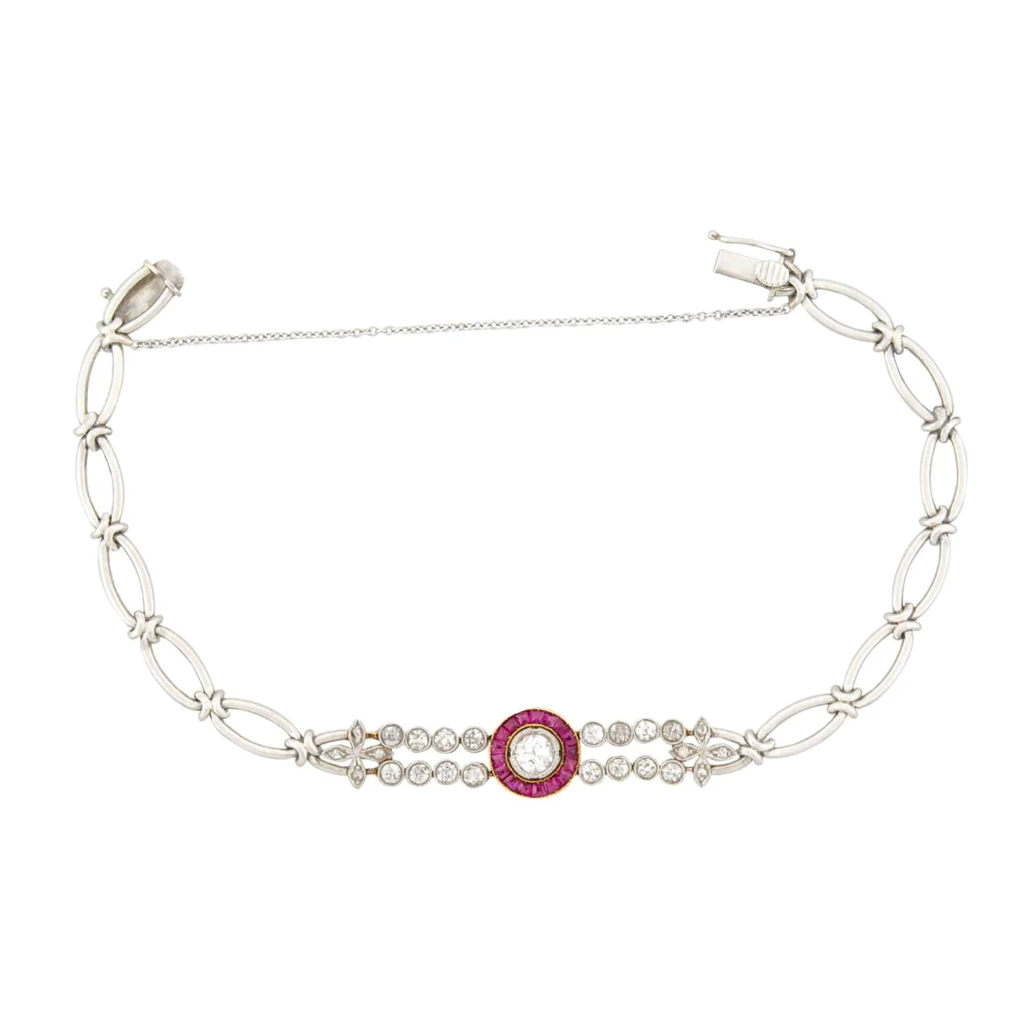 Edwardian 18k/Platinum Diamond and Ruby Halo Bracelet - Image 3