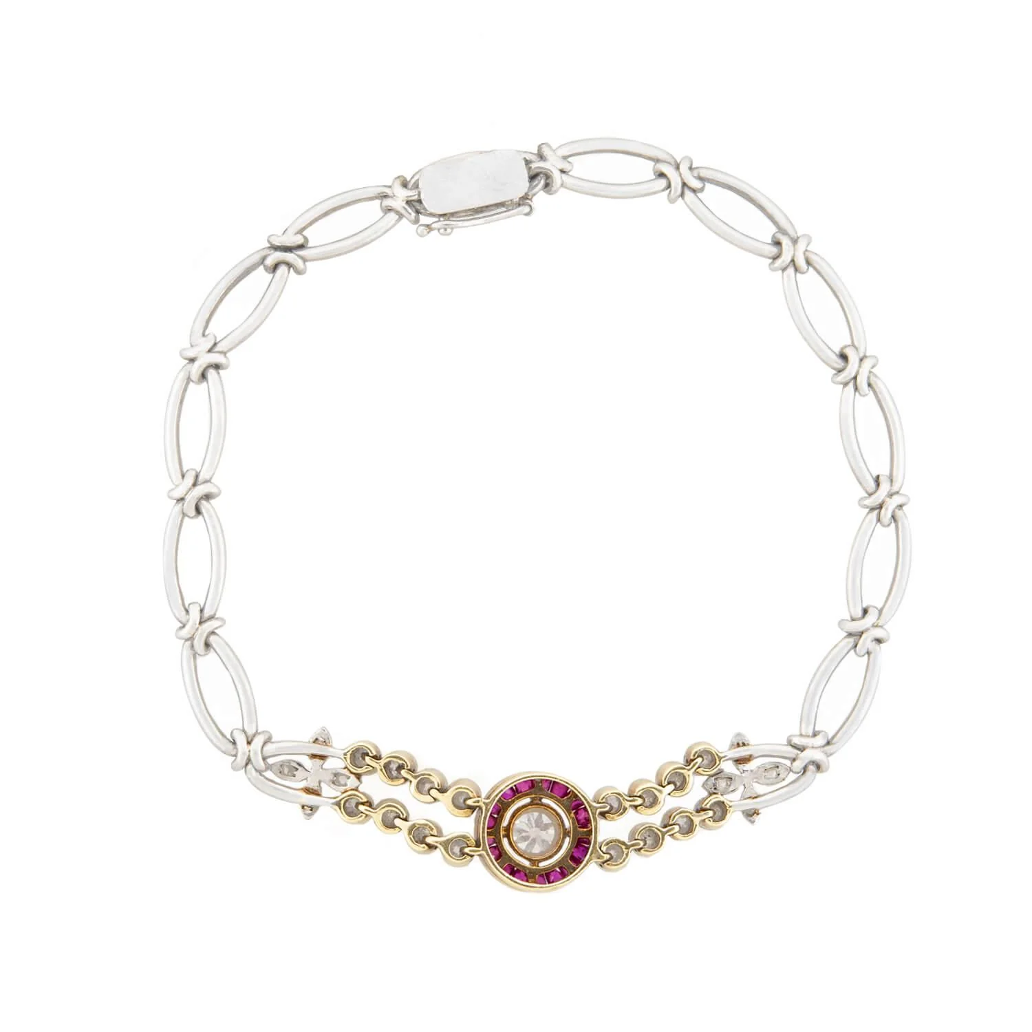 Edwardian 18k/Platinum Diamond and Ruby Halo Bracelet - Image 4