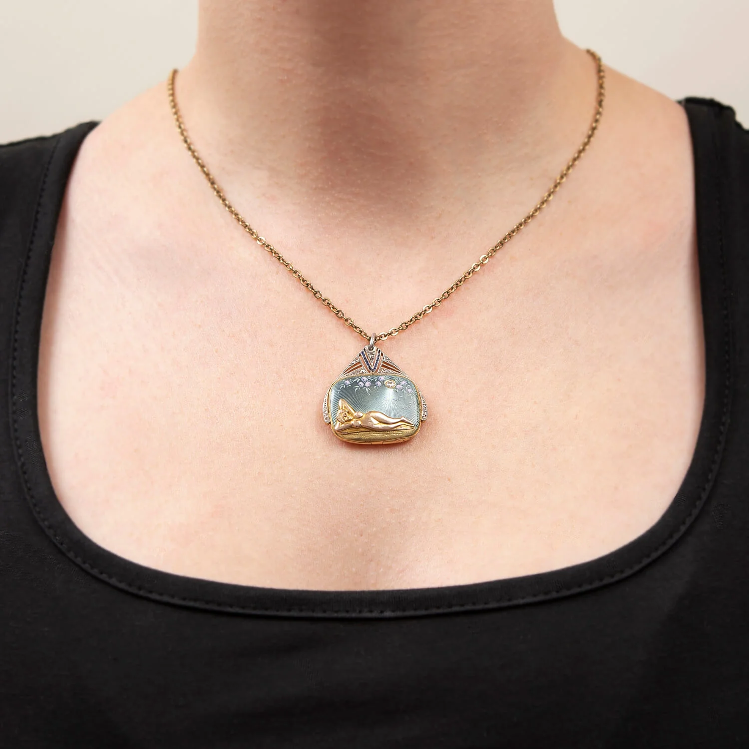 Edwardian 18k & Platinum Enamel & Diamond Lady Locket - Image 5