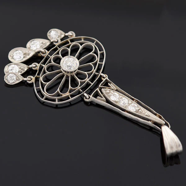 Edwardian Platinum & Diamond Filigree Pendant 0.40ctw - Image 3