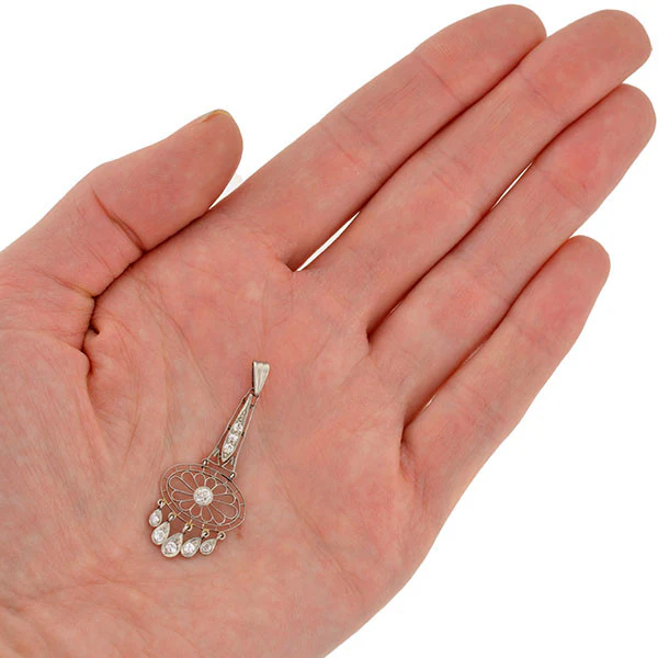 Edwardian Platinum & Diamond Filigree Pendant 0.40ctw - Image 6