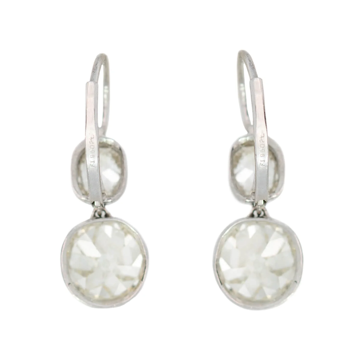 Edwardian Platinum Old European Diamond Earrings 5ctw - Image 3