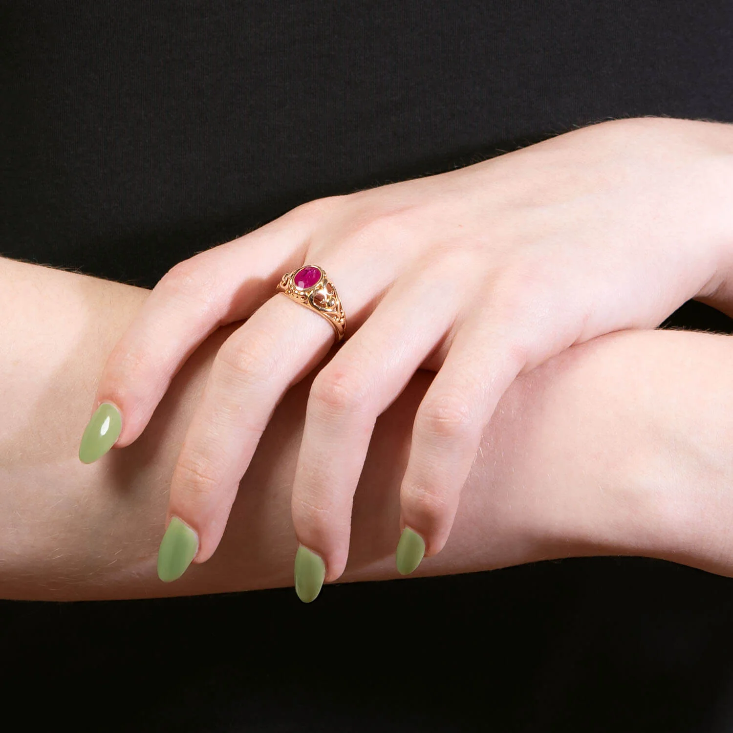 Estate 14k Ruby Art Nouveau Style Ring - Image 8