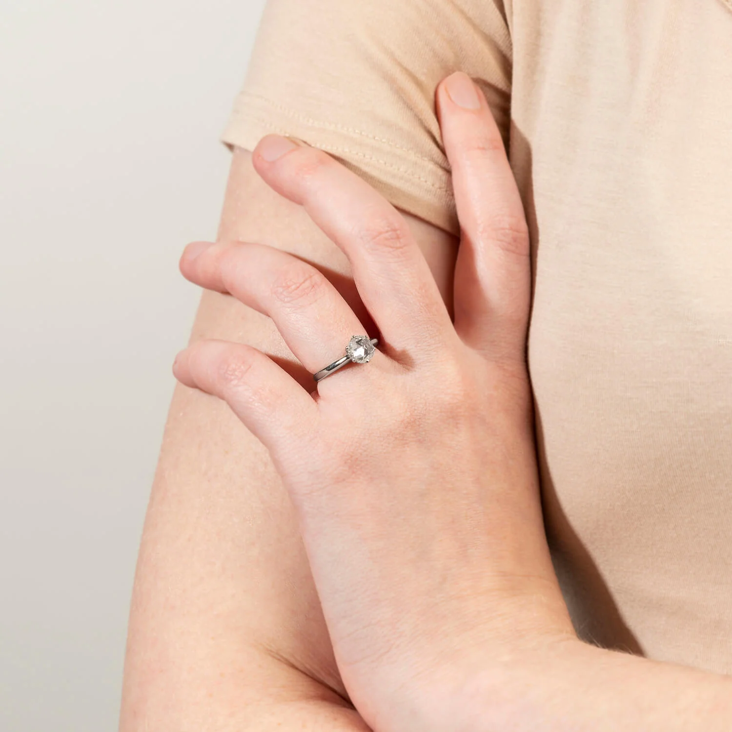 Estate 14kt White Gold + Rose Cut Diamond Engagement Ring 1.03ctw - Image 8